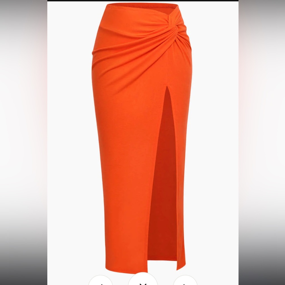 Micas Orange Knot Side Slit Knit Midi Skirt